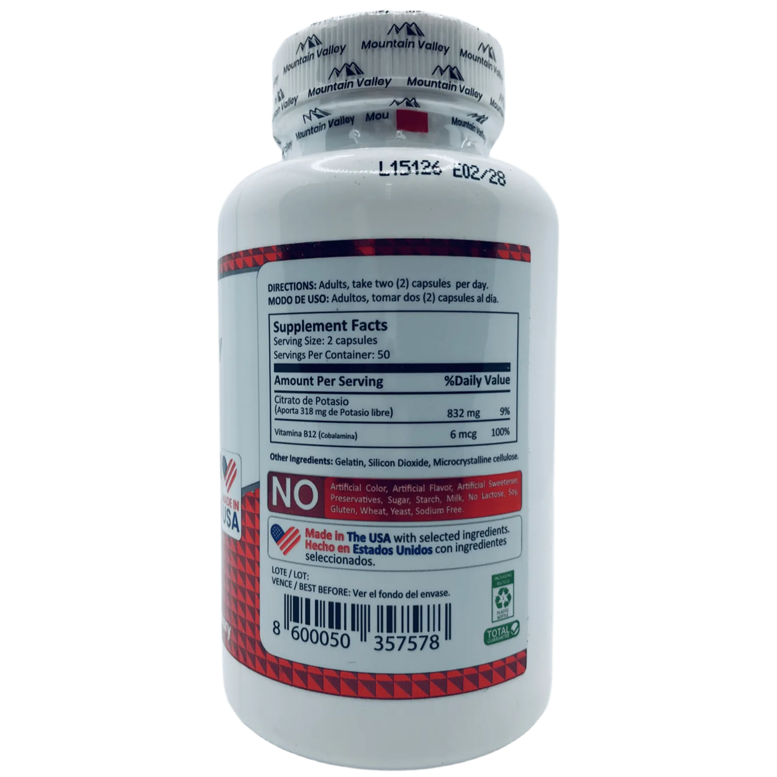 Potassium citrate 416 mg Mountain Valley 100 capsulas